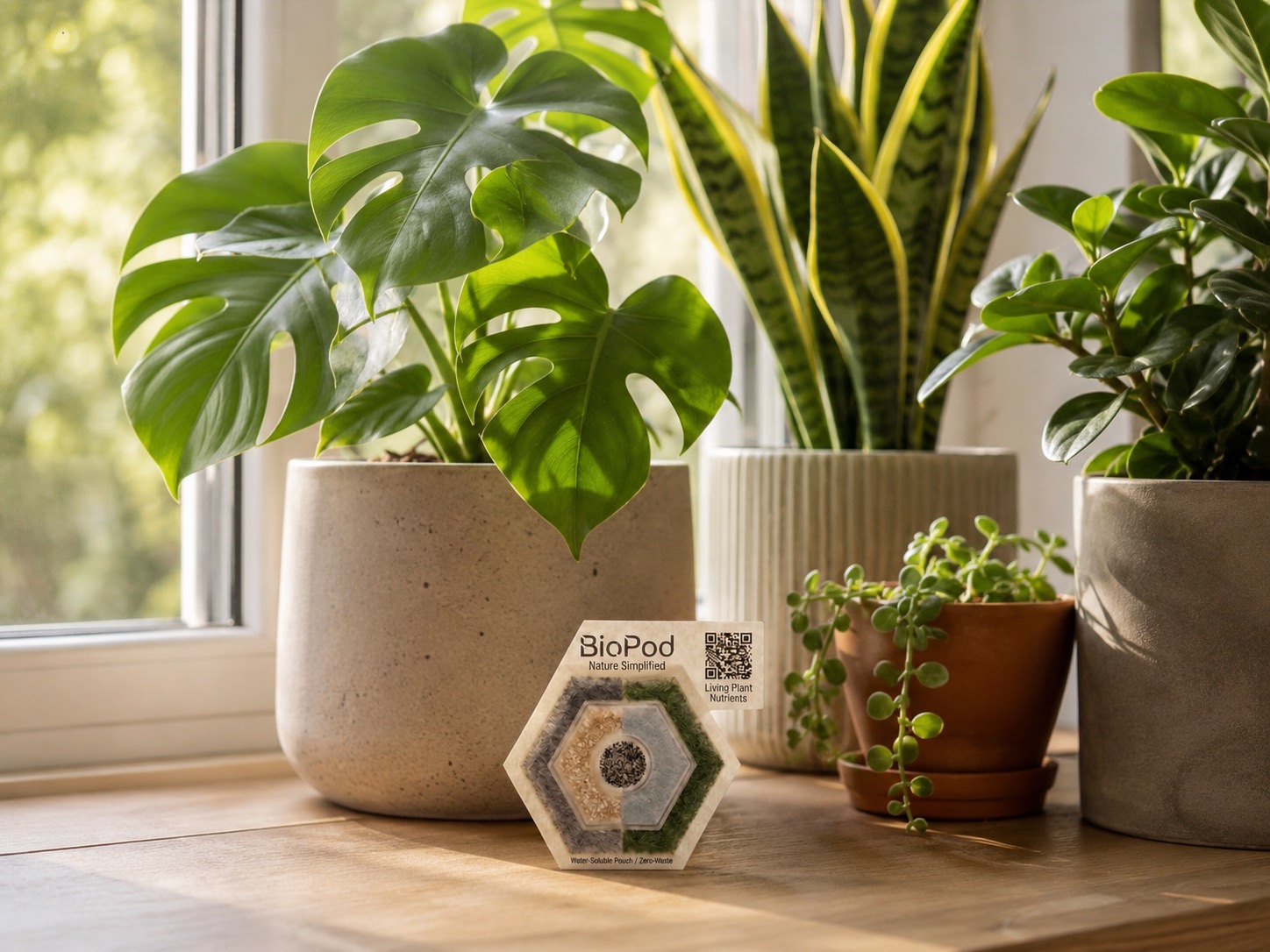 A styled corner with healthy houseplants in soft daylight